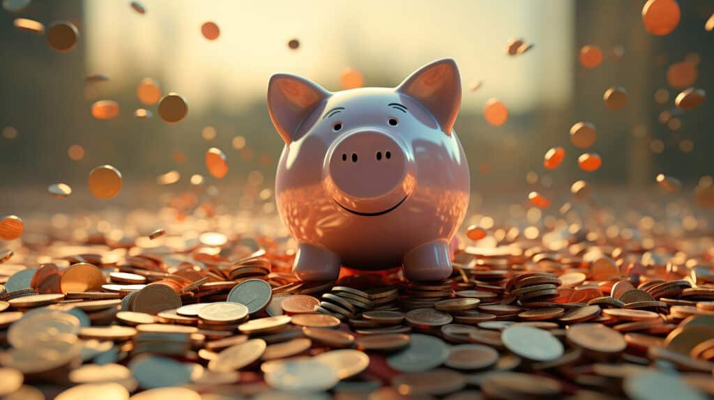 a piggy bank overflowing with coins symbolizes savings and financial education.
