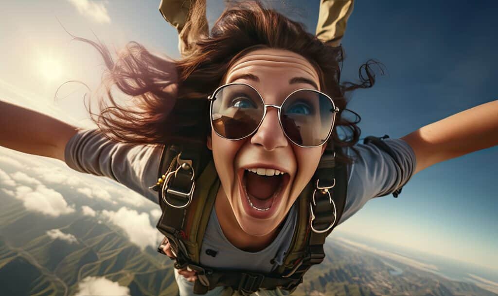 the sky becomes her playground as the woman skydives with grace.